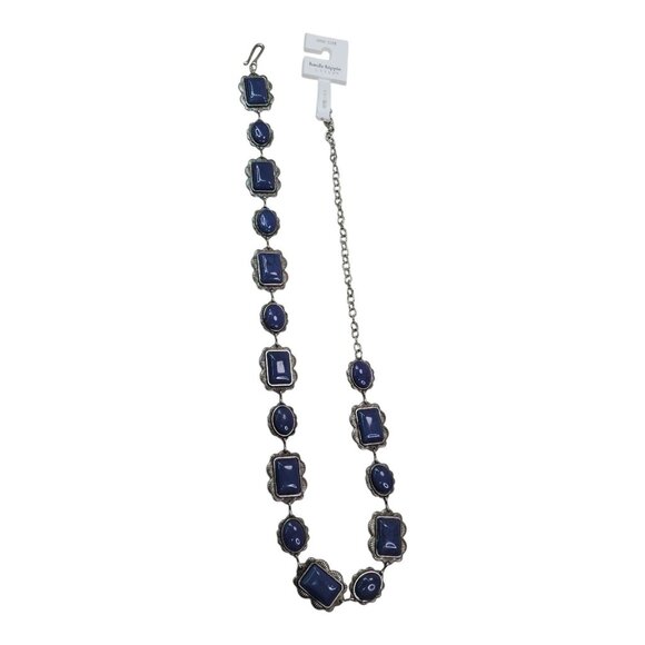 Haute Hippie Blue Stone Concho Chain Belt Silver One Size 41" Long - Picture 9 of 10